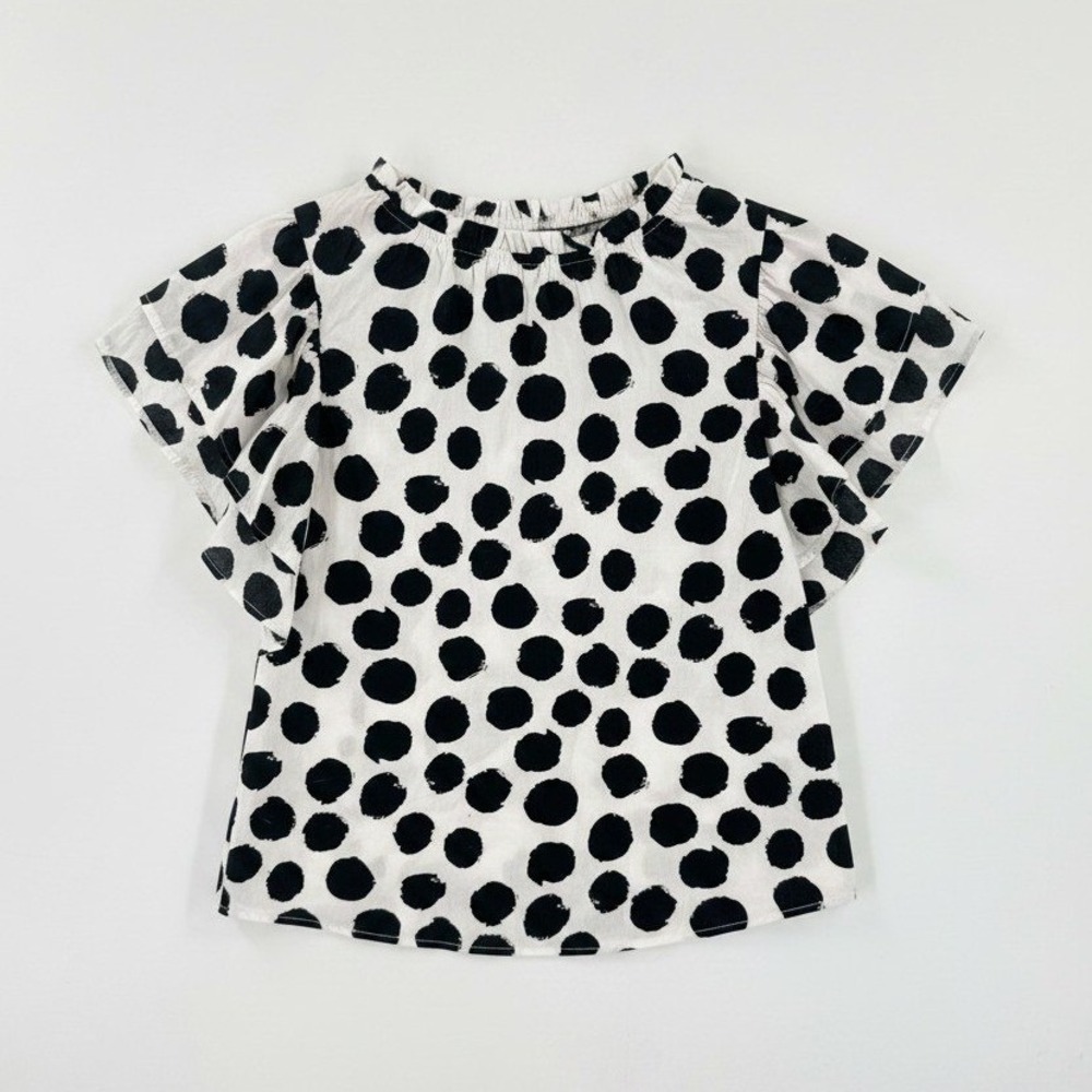 Ces Femme Polka Dot Flutter‎ Sleeve Cotton Peasant Blouse White Black Size S